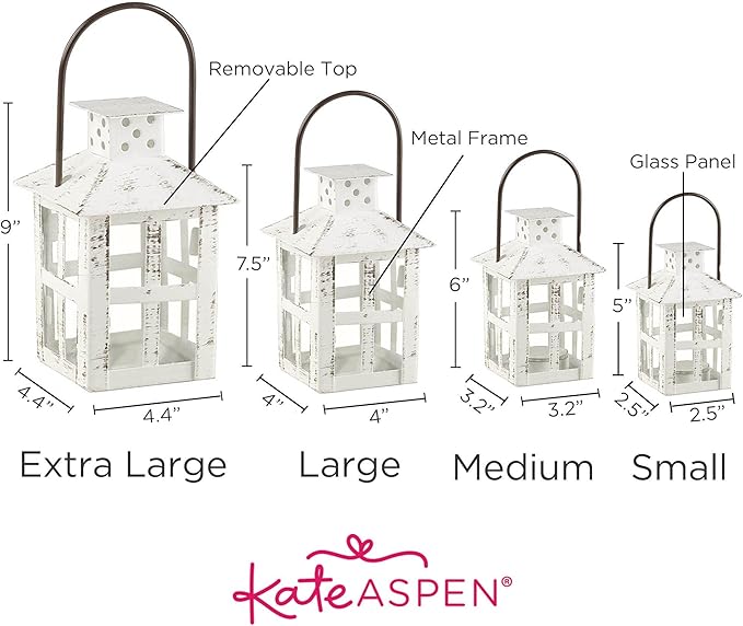 Kate Aspen White Vintage Distressed Rustic Candle Holder Decorative Lantern (6 Inch), Wedding Decoration, Centerpiece, Farmhouse Decor, Shelf Decor