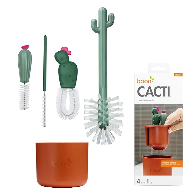 Boon Cacti Bottle Cleaning Brush Set, Terracotta, 4 Piece Set