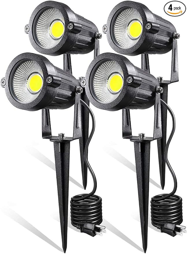 Z LED Landscape Lights,5W Outdoor Pathway Garden Yard Spotlight,IP65 Waterproof Garden Floodlight,Outdoor Spotlight with Stake,UL Cord 5-ft with Plug 6500K Daylight White(Pack of 4)