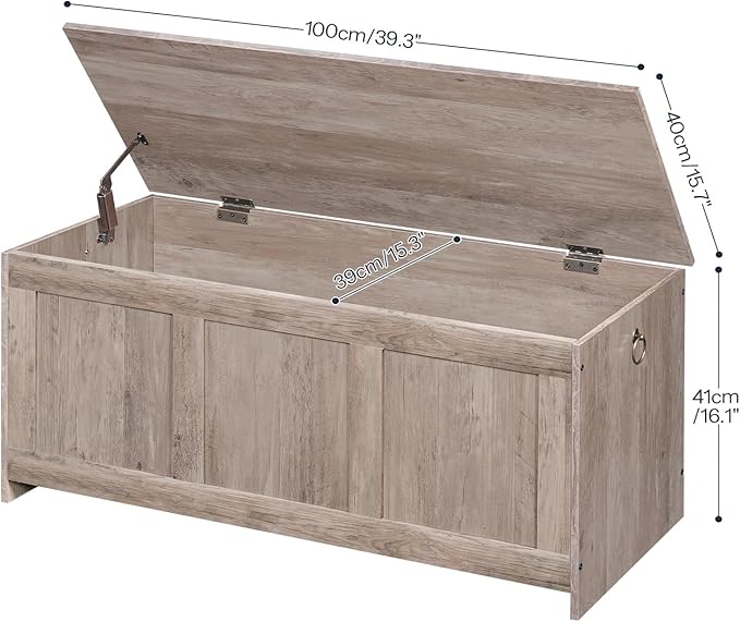 HOOBRO Storage Bench, 39.3" Retro Wooden Storage Chest, Wooden Storage Trunk, Toy Chest with Lift Top, Multifunctional Entryway Organizer, for Entryway, Living Room, Greige BG141CW01
