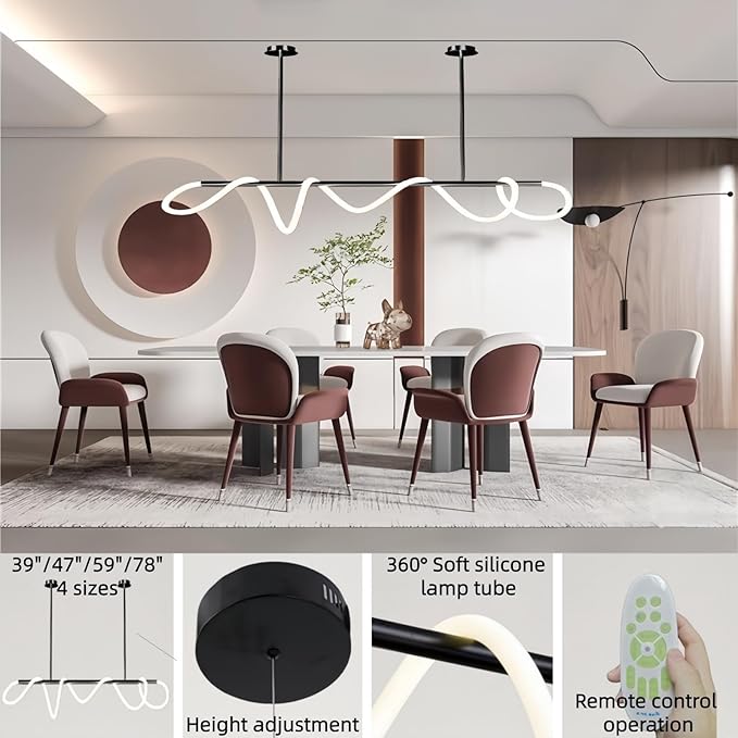SMG Modern LED Linear Pendant Light for Dining Room, Dimmable Black Chandelier for Office, 78" Linear DIY Chandelier with Remote Control Stepless Dimming, Restaurant Kitchen Long Hose Lamp