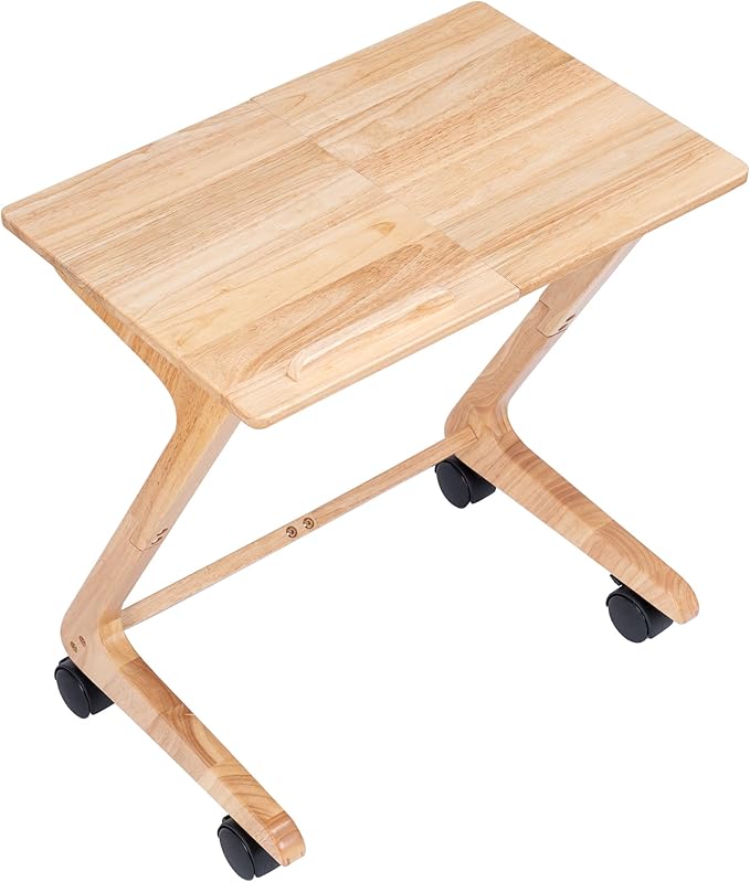 TV Tray Table, TV Dining Table with Casters for Small Spaces, Solid Wood End Table, Sofa Couch Side Table Removable Snack Tray for Coffee Bed Sofa Eating Writing Reading Living Room Bedroom