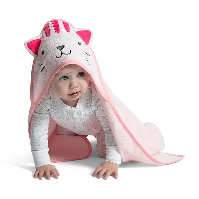 Delta Children Baby/Infant Hooded Bath Towel - Super Soft and Absorbent- Newborn Essential - Ideal Baby Registry/Shower Gift for Boys and Girls, Pink Cat