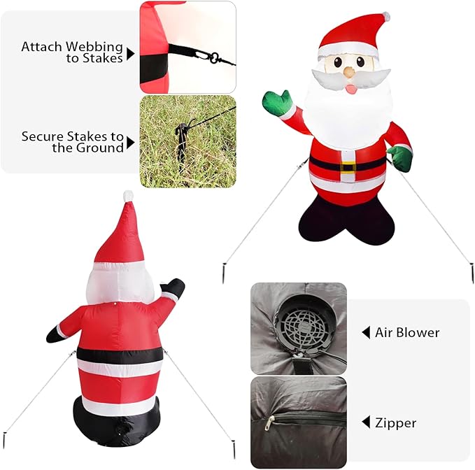 Mimi Funn 4FT Christmas Inflatable Santa Claus Raises his Hand, Blow up Lighted Santa Claus Yard Decoration Suitable for Christmas Indoor Outdoor Xmas Yard Party Holiday Garden Decor