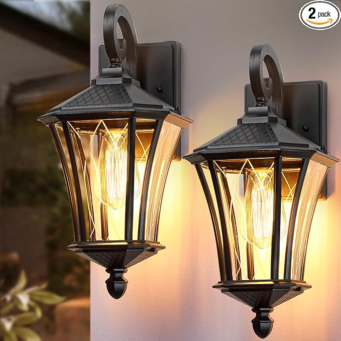 YSN 16'' Outdoor Wall Lights 2 Packs, Black Exterior Lighting Fixture Outdoor Sconce Lights, Waterproof Outside Lights for House with E26 Socket, Outdoor Lanterns for Porch, Garage, Farmhouse