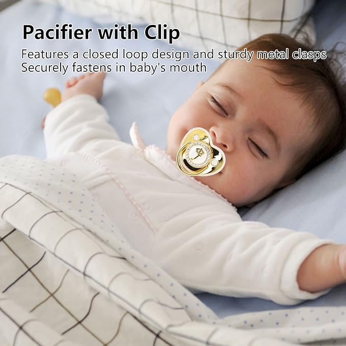 Personalized Golden Letter Baby Pacifier with Clips, Anti-Dust Cover, Letter for Newborn Photography, Baby Shower