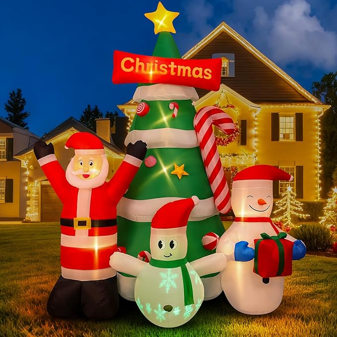 Max Fun 9Ft Christmas Tree Inflatables Decorations with Santa Snowman Built-in LED Lights Blow Up Christmas Tree Outdoor Decoration for Christmas Party Holiday Outdoor Garden Lawn Yard Decor