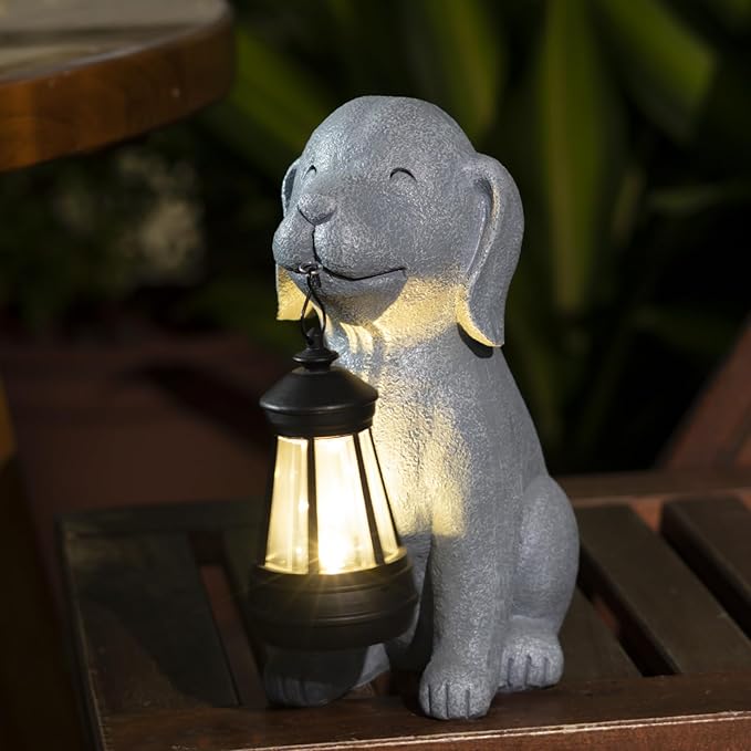 Solar Dog Garden Statues, Outside Decor with Solar Lights, Birthday Gifts for Grandma Mom Women, Garden Decorations & Dog Ornaments for Patio, Yard, and Housewarming Gifts