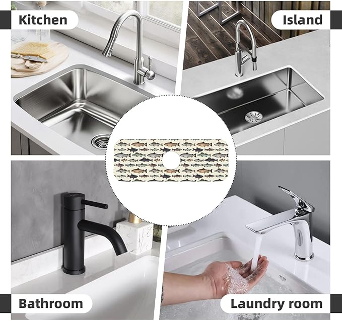 Vintage Bass Fish Bait Fishing Kitchen Sink Splash Guard Faucet Mat 1 Pcs