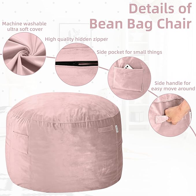 HABUTWAY Bean Bag Chair: Giant 4' Memory Foam Furniture Bean Bag Chairs for Adults with Microfiber Cover 4Ft (Pink)