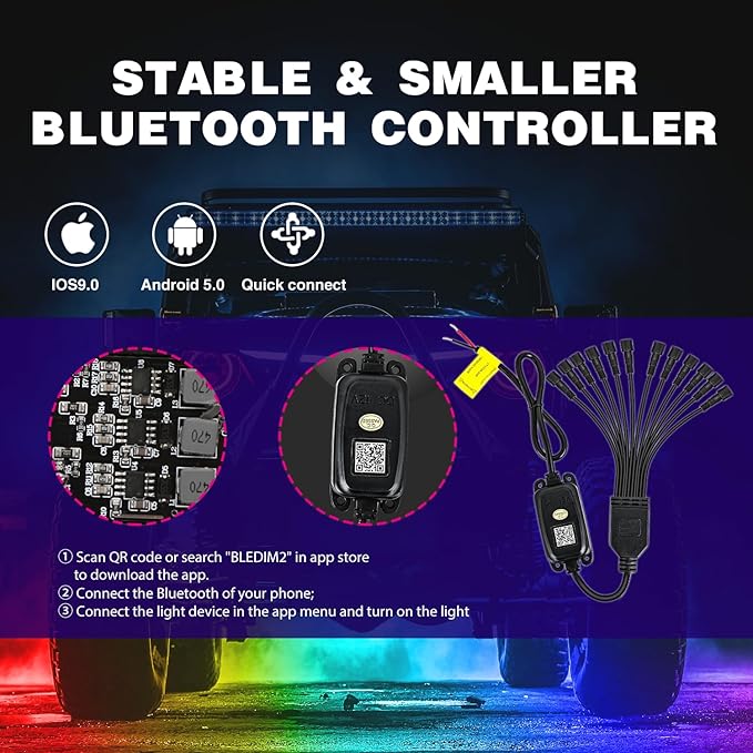 Nilight RGB LED Rock Lights Kit 12 Pods Underglow Multicolor Neon Pod with Remote & Bluetooth App Control DIY Flashing Music Mode Wheel Well Light for Truck ATV UTV RZR SUV