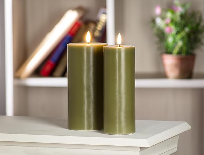 Abbott Collection Wax LED Flameless Pillar Candle - Green (4x8 H)
