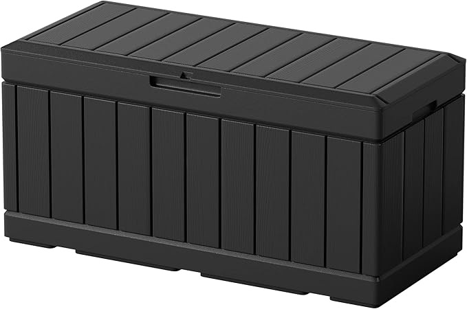 Greesum 82 Gallon Resin Deck Box All Weather Large Outdoor Storage for Patio Furniture, Toys, Garden Tools, Lockable, Black