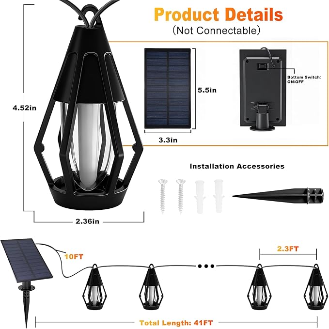 Solar String Lights Outdoor, 41FT Patio Lights with 15 Flickering Flame LED Bulbs, Waterproof Hanging Solar String Light for Outside Garden Backyard Gazebo Porch Patio Bistro Party Decorations