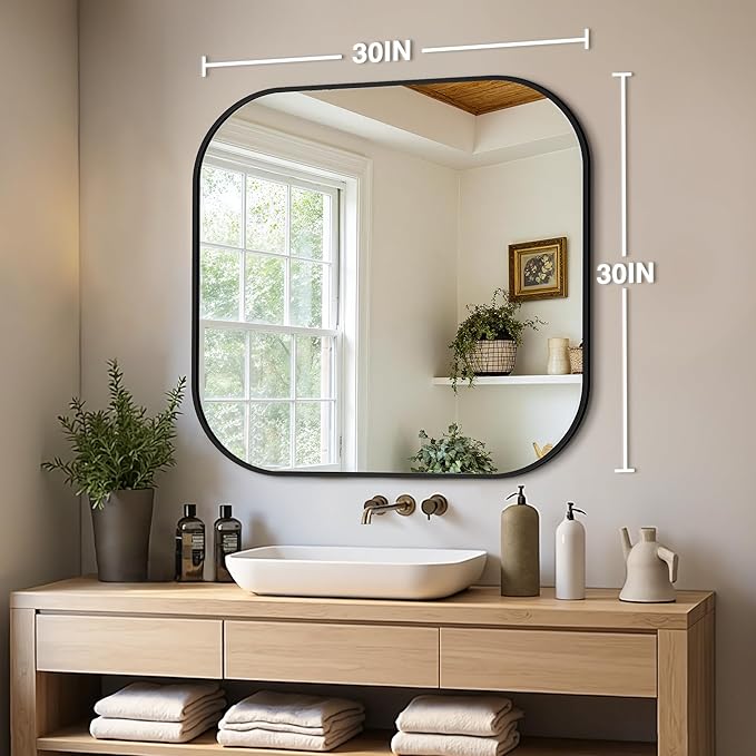 Bathroom Mirrors for Over Sink, 30x30 Vanity Squircle Mirror for Bathroom Sink, HD Shatterproof Square Wall Mirror for Bathroom Washroom Lavatory Restroom Metal Frame
