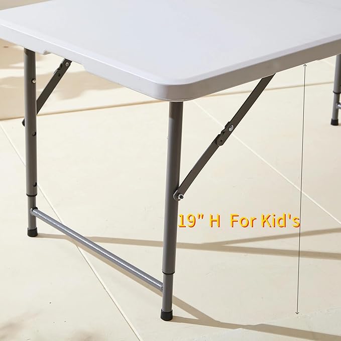 4ft Plastic Folding Table, Kids Folding Activity Table for Classrooms and Home,Indoor Outdoor Heavy Duty Portable Handle, Lock for Picnic, Party, Pong, Camping - White (4ft)