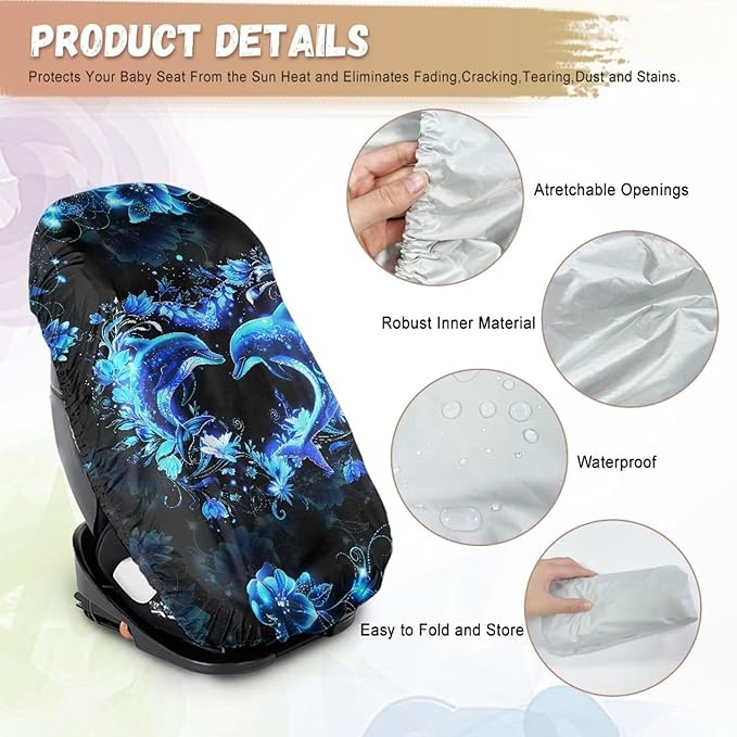 XYZCANDO Dophin Car Seat Sun Cover for Baby Elegant Baby Car Seat Cover for Travel Washable Baby Car Seat Shade Cover for Travel Summer Carseat Cover Protect from Sun/Hot Days 2025