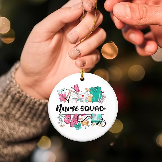 GEEMBI Nurse Gifts for Women, 2025 Christmas Ornaments - Thank You, Appreciation Gifts for Nurses, Retirement Nurse - Christmas Tree Decoration Ceramic Ornaments