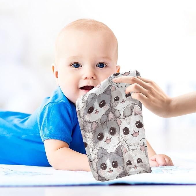 Newborn Face Towel Cute Cats Soft Cotton Baby Washcloths 11.8 x 11.8 Inch Infants Girls Boys Muslin Burp Cloths 5 Pack