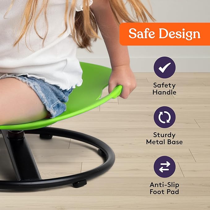 Special Supplies Smile Spinning Chair for Kids- Versatile Kids Sit and Spin Sensory Chair for Training Body Coordination for Playroom, Bedroom, or Nursery (Green)