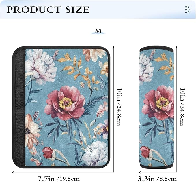 Car Seat Belt Pads Covers Set of 2 Soft Car Safety Seat Belt Strap Shoulder Pad for Adults and Kids M Autumn Flowers Peonies Osteospermum Gladiolus