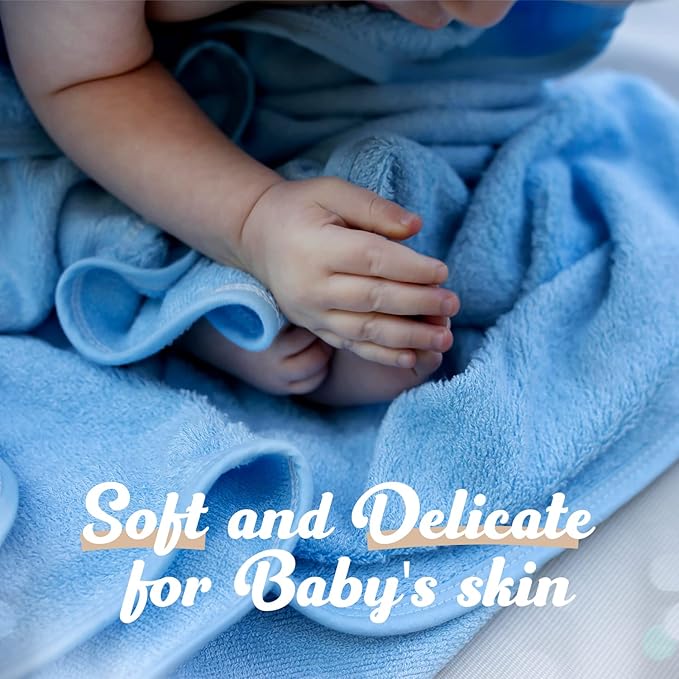 Baby Towels with Hood - Soft, Absorbent Viscose Made of Bamboo, Extra Large 35 x 35 Inches, for Newborns, Infants, Boys and Girls, Blue