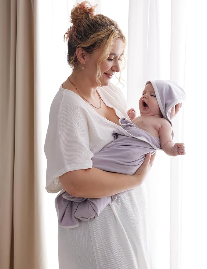 Momcozy Baby Hooded Towel-Made from Cotton, Suitable for Newborn Shower Gifts, 2 Count (Pack of 1), 28 X 28 Inch, Ink Wash Leaves