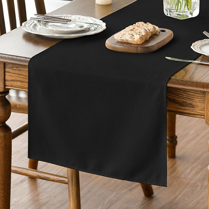 Artoid Mode Black Table Runner, Seasonal Halloween Washable Kitchen Dining Table Decoration for Home Party Decor 13x72 Inch