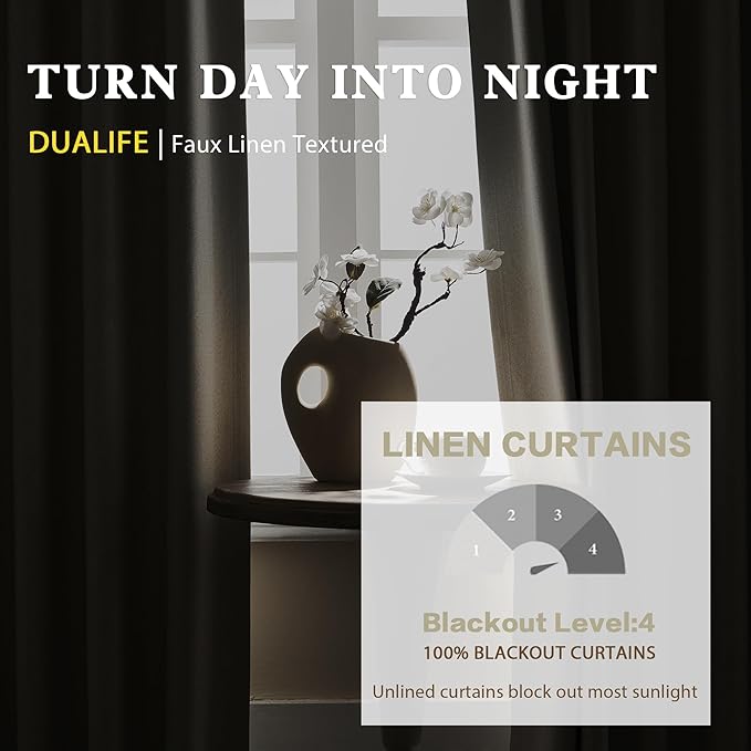 DUALIFE 132 Inch Natural Linen Blackout Curtains 11 FT Long for Hall Ceiling Back Tab Loop Pocket Curtains Pinch Pleated Drapes for Patio Sliding Glass Door,W50 x L132,2 Panels Natural Birch Color