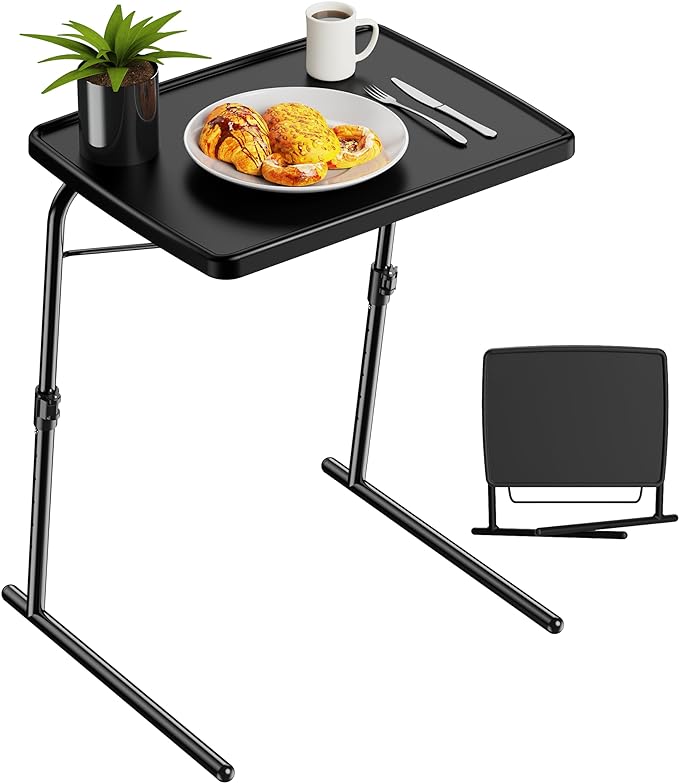 Max TV Tray Table, Allpop Adjustable Large TV Tray for Eating, Folding Dinner Laptop Table on Couch & Bed with 6 Heights & 3 Tilt Angles, Black