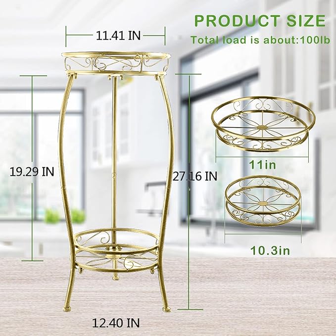 MOCORY Plant Stand Indoor Outdoor 2 Tier 27" Tall Metal Potted Holder Rack Flower Pot Stand Heavy Duty Plant Shelf Rustproof Iron Multiple Plant Round Supports Rack for Planter Corner Garden Balcony