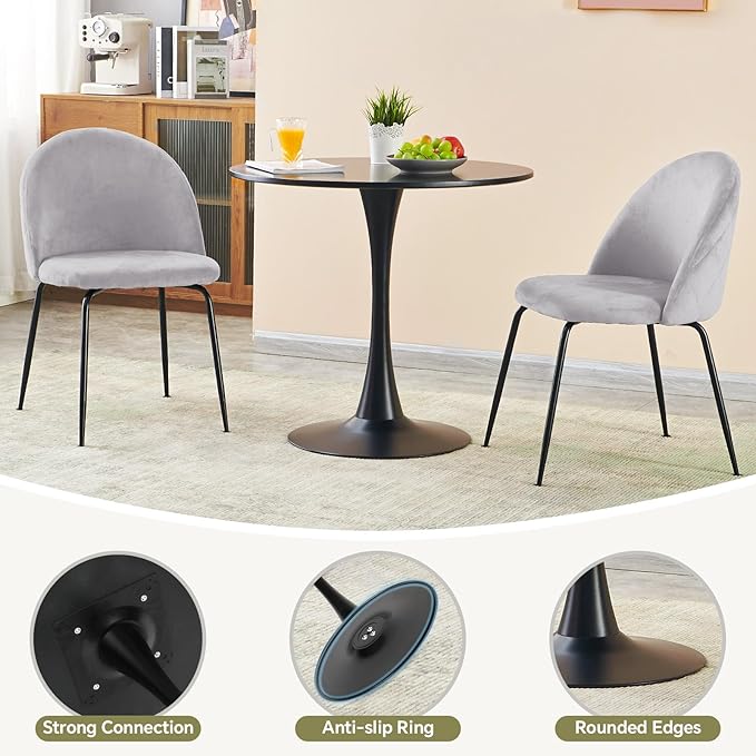 Small Space 31.5 Inch Black Round Tulip Dining Table - Modern Pedestal Base Kitchen Table for 2-4 People - Easy Assembly & Easy to Clean