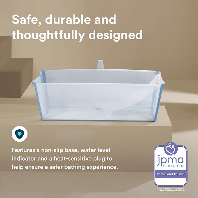 Stokke Flexi Bath X-Large Bundle, Ocean Blue - Spacious Baby Bathtub + Newborn Support - Lightweight, Foldable & Easy to Store - Best for Ages 0-6