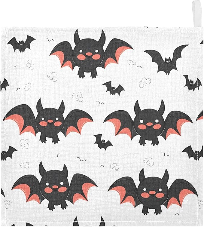 vvfelixl Cute Bats Cartoon Baby Burp Cloths Baby Muslin Washcloths for Boys Girls Cotton Baby Face Towel for Newborn Infants Soft and Absorbent 11.8 X 11.8 in, 5 Pack