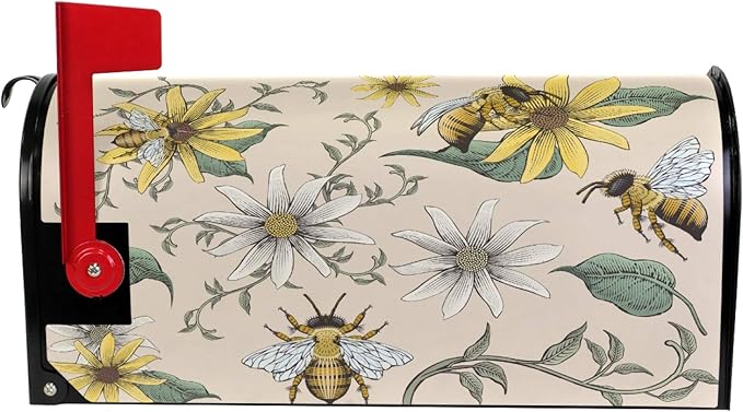 ALAZA Bee and White Daisy Magnetic Mailbox Cover MailWraps Garden Yard Home Decor for Outside Standard Size-18"x 20.8"