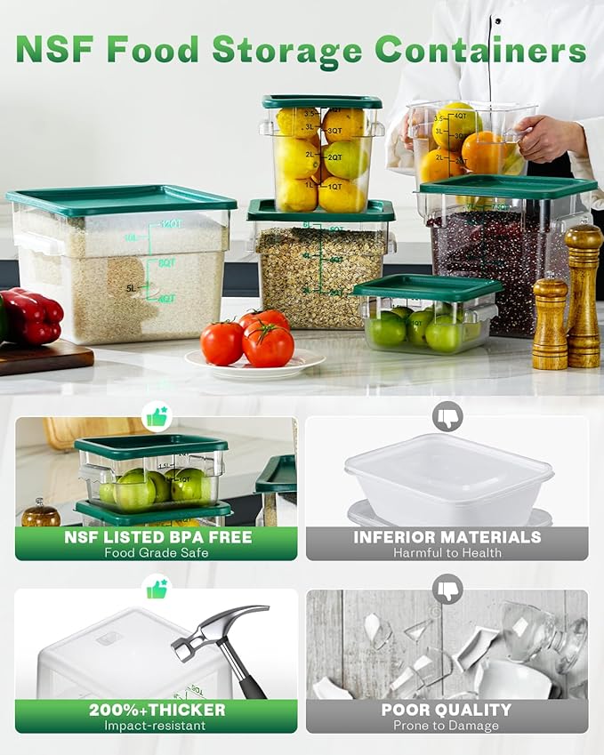 8QT Clear Food Storage Containers: 4 PCS NSF Food Storage Containers