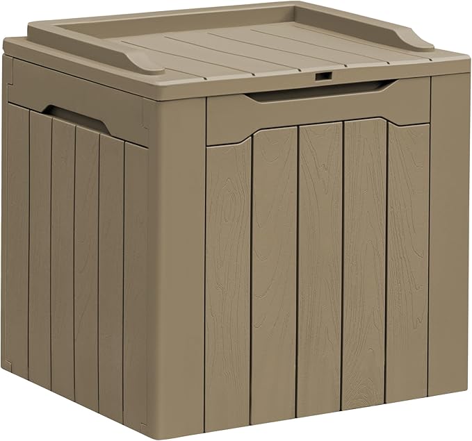 Greesum 31 Gallon Resin Deck Box All Weather Outdoor Storage Boxes for Patio Furniture Set,Outdoor Toys,Garden Tools,Light Coffee