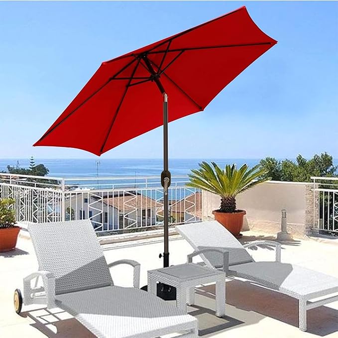 Blissun 7.5 ft Patio Umbrella, Yard Umbrella, Outdoor Market Umbrella with Push Button Tilt Crank (Red)