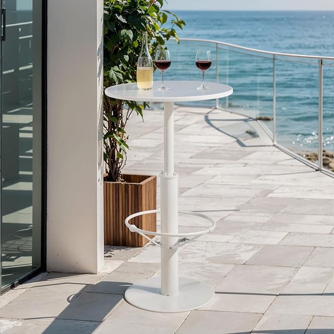 42" Tall Modern Industrial Bar Table-23.6" Dia Round Metal Top Standing Pub Cocktail Bistro Table-Indoor Outdoor Patio-Commercial Grade, Heavy Duty (White)