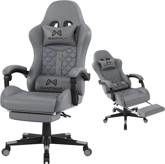 Gaming Chair, 400 lbs Adult Chair, High Back Computer Chair with Footrest and Linked Armrests, Office Video Game Chair with Lumbar Support (Grey)