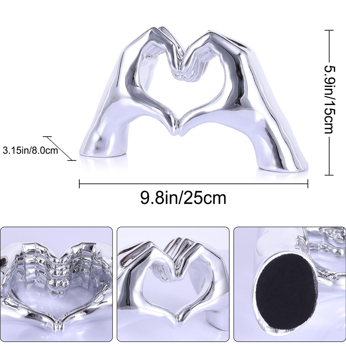 Silver Heart Hands Sculpture , Love Centerpieces Aesthetic Statue and Sculpture Living Room Bedroom Bookshelf Coffe Table Boho Wedding Accents Decorations, Knick Knacks Home Decor for Shelves para