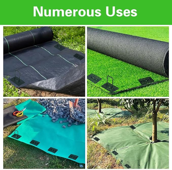 Bakulyor 50 Pcs Green Artificial Turf Stakes Anchor + 50 Pcs Buffer Washer, 6 Inch 11 Gauge Landscape Staples, Galvanized Lawn Spikes, Heavy Duty Yard Ground Pin for Grass Weed Barrier Sod Fabric