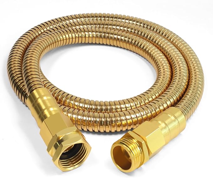 Short Metal Garden Hose 3 ft – 304 Stainless Steel Water Hose Leader, Flexible Hose Extension, Small Lightweight Hose Extender,No Kink Outdoor Hose (Gold,3 ft)