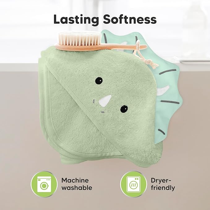 KeaBabies Hooded Baby Towel for Newborn - Viscose Derived from Bamboo Large Baby Bath Towels with Hood for Boys, Girls, Toddler, Extra Absorbent & Soft Newborn Bath Essentials (Triceratops, Petite)