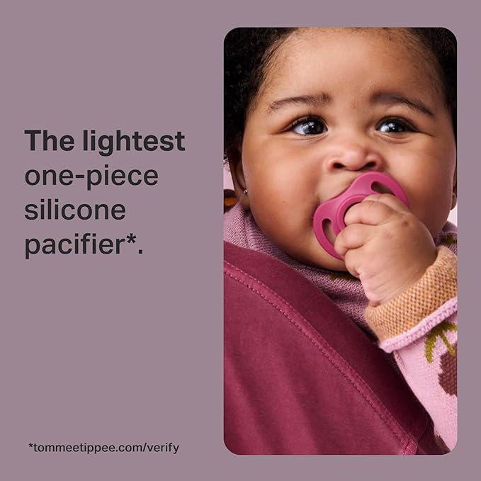 Tommee Tippee Ultra-Light StayPut Pacifier, One-Piece Silicone Design, 0-6m, 4 Pack