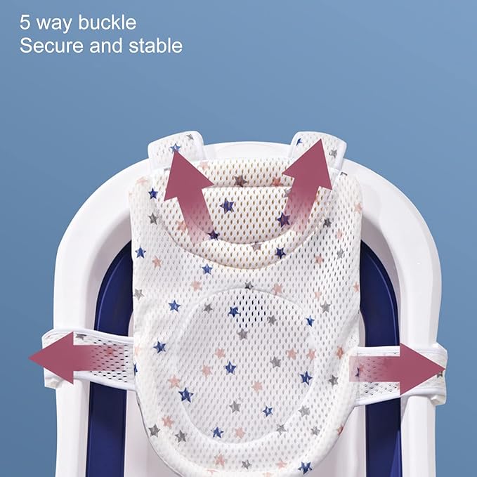 Baby Bathtub Net, Five Corner Bath Seat Support Net Skid Proof Adjustable Universal Breathable Mesh Soft Headrest Baby Bath Net for Infant (Star) Baby Bath Net