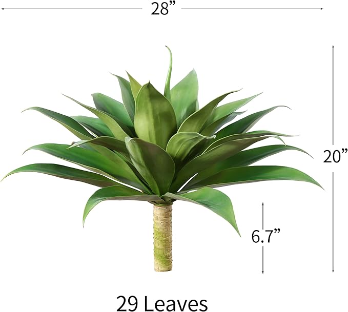 Artificial Plants Fake Agave Succulent Plant 28 Inch Big Size Faux Succulents Stems for Indoor Outdoor Realistic & Natural Home Decor Plants for Office Housewarming 2 Pack