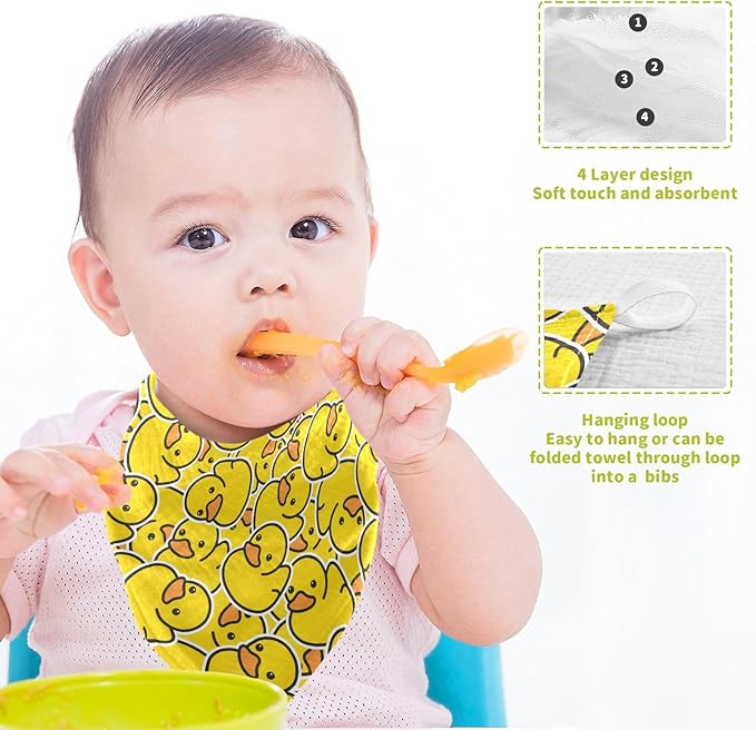 Duck Baby Washcloths Newborn Muslin Burp Cloths 3 Pack Soft Cotton Baby Face Bath Towel Drool Bibs for Infants, Girls and Boys 11.8 x 11.8 Inch