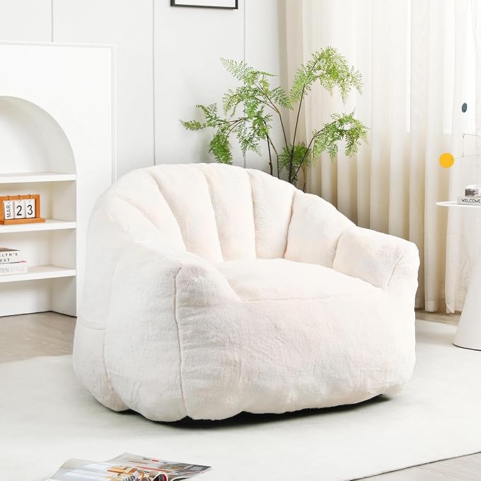 Furniliving Bean Bag Chair, Giant Bean Bag Chair Stuffed Floor Sofa for Adults Comfy Bean Bag Sofa with Back Support, Oversized Bean Bag Couch for Living Room Bedroom Dorm Office, Faux Leather, White