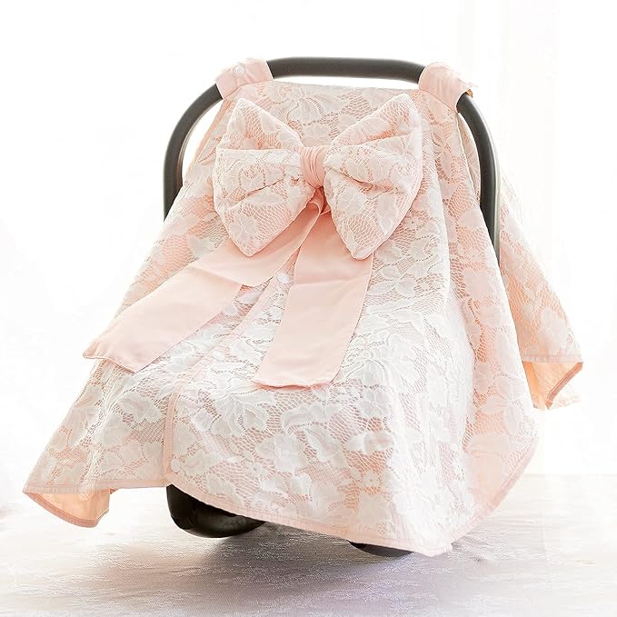 Baby Carseat Canopy Cover with Bow for Girls Boys with Bow Stroller and Cart Cover Carseat Nursing Cover for Newborn